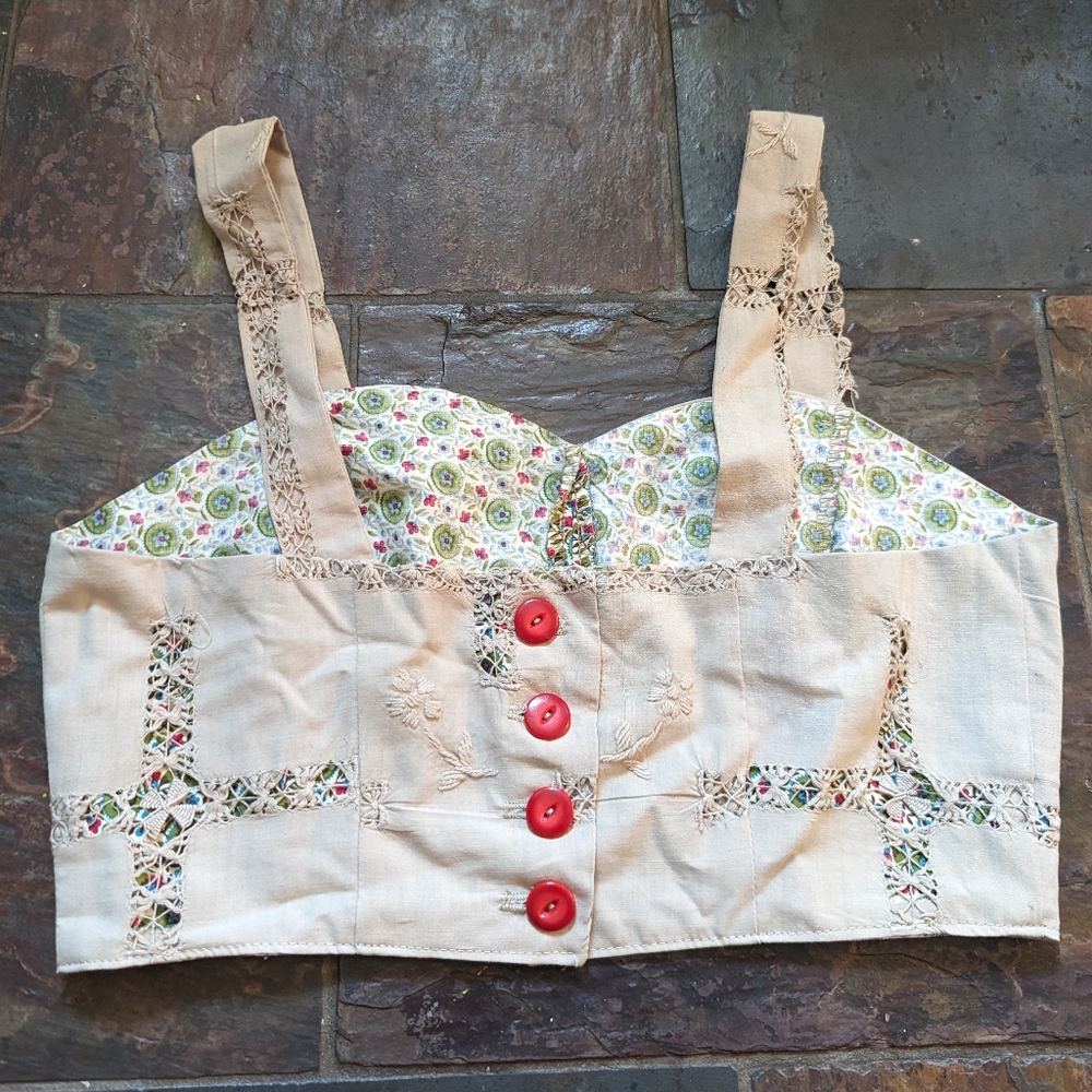 adorable vintage PIN-UP TOP made of a vintage tablecloth S - Picture 4 of 7